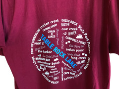 Upcycled Table Rock Lake T-shirt w/ Marinas & Landmarks Graphic, Magenta Size L
