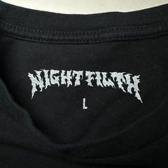 Nightfilth Y2K Cat Party Black Graphic Tee in Vintage Tattoo Style Uni Sz Large