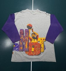 Vintage Two Tone Basketball Raglan Shirt Mens Large Gray Faded Purple 90s