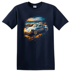 Porsche Pop Art Print Old Car Coastal Sunset T Shirt Retro Sports Car Tee