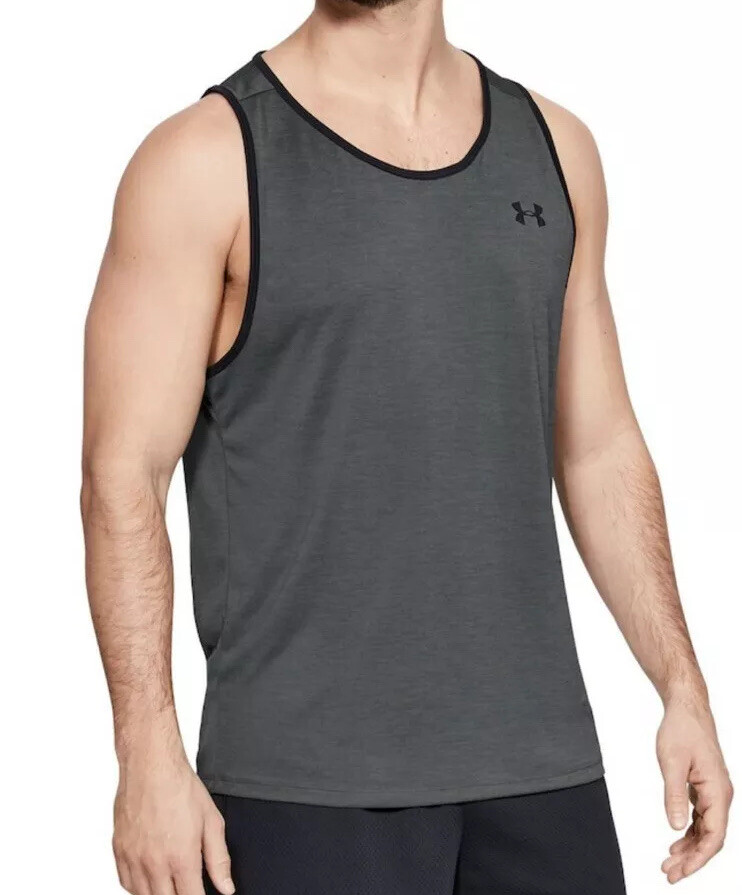 $25 Under Armour Mens Heatgear Loose Tech Tank Top Shirt Color Black Gray Small