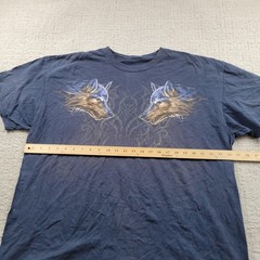 Grey Wolf Shirt Mens XL Blue Tribal Wolf Heads Graphic Tee Relaxed Cotton