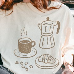 Coffee and Croissant Graphic Tee Hand-Drawn Sketch Art