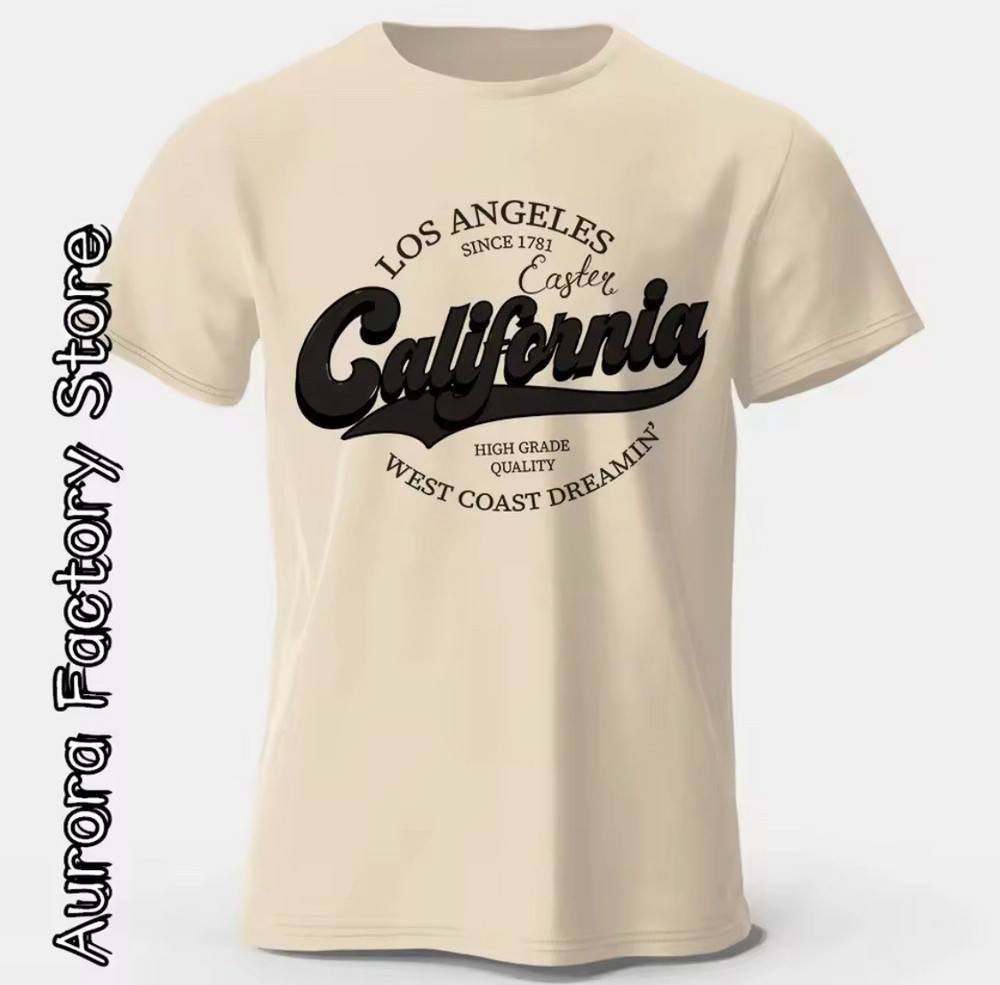 New Version, Aurora Factory California Print Red T-Shirt For Men’s