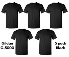 Gildan (5-pack) Black Solid Heavy Cotton Short Sleeve Blank T-Shirt S-3XL