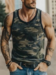 Men 3D Camouflage Tank Top Sleeveless Loose Running Sports Casual T-Shirt