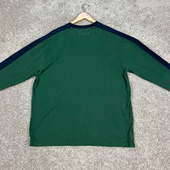 Duluth Trading Co T-Shirt Mens Large Green Navy Blue Stripe Long Sleeve EUC