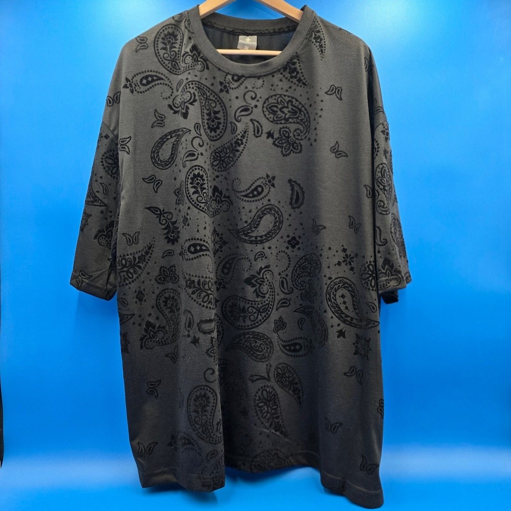 Saints Studio Men’s 3X T-Shirt Black Paisley Flocked Velour Oversized NWT $58