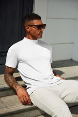 Men’s Mock Turtleneck T-Shirts Short Sleeve Slim Fit Top Pullover Thermal Bas…