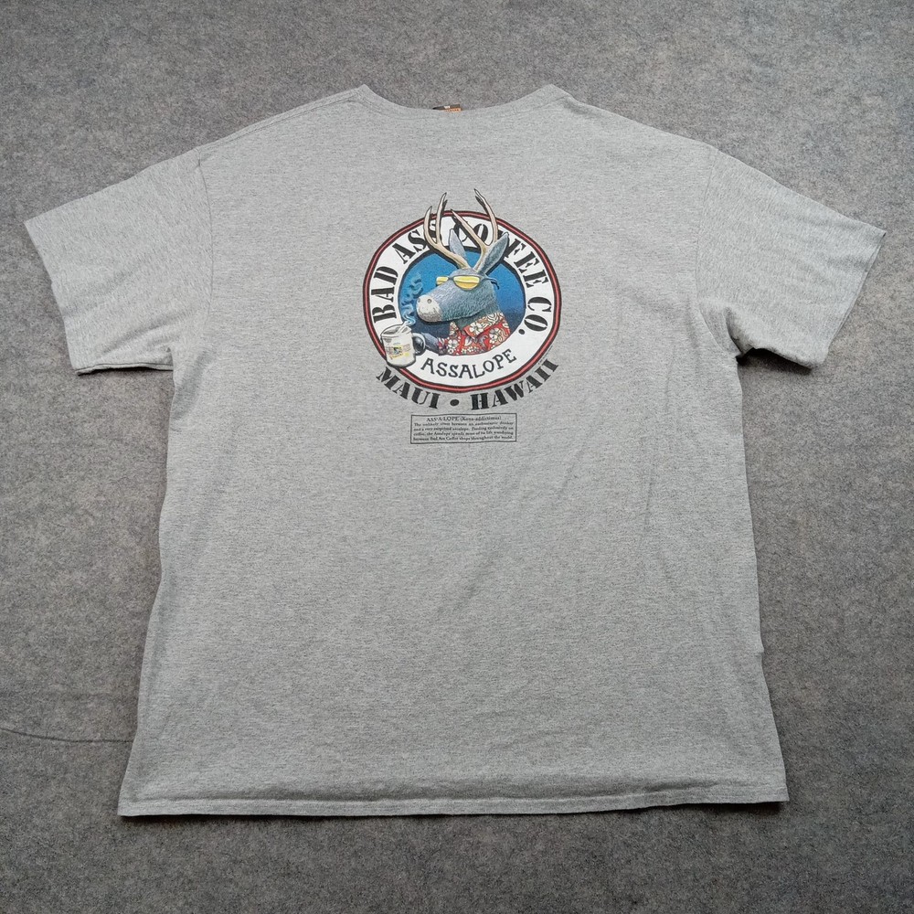 Bad Ass Coffee Shirt Mens 2XL Gray Maui Hawaii Assalope Funny Graphic Tee