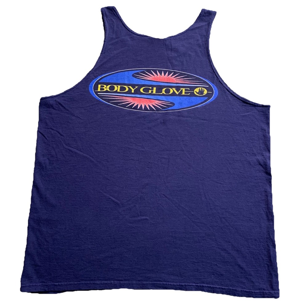 VTG Body Glove Tank Top Surf Beach XL USA Made Gym Sport Faded Blue Navy Workout