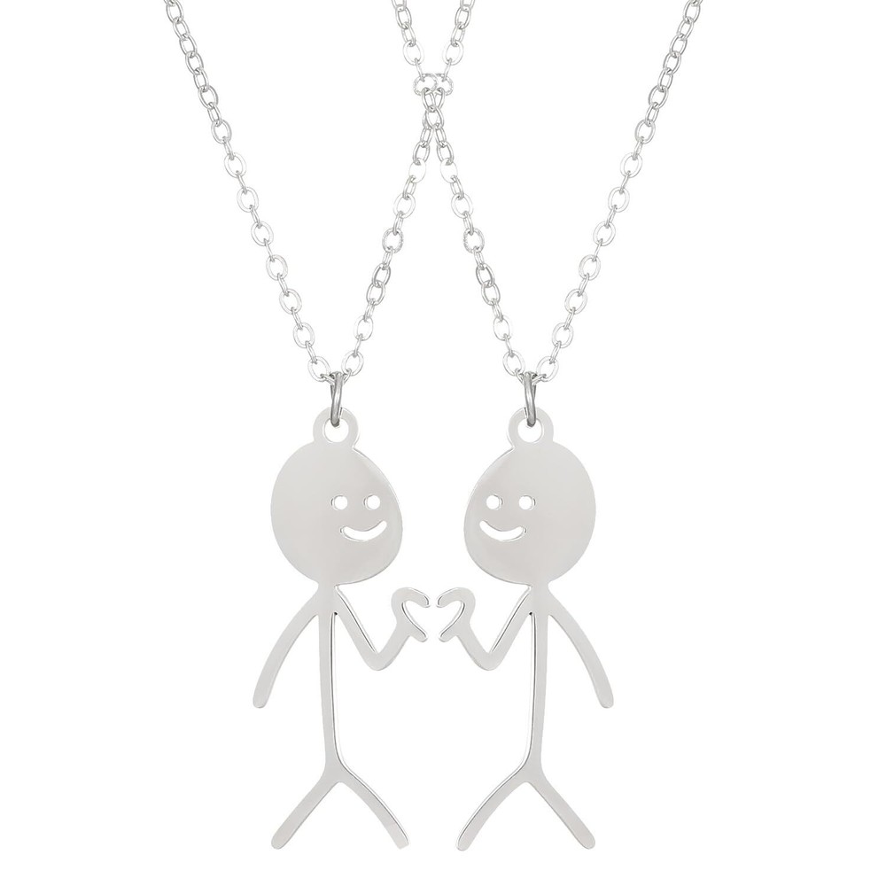 2 Pack Creative Funny Doodle Necklace Matchstick Hand Design Jewelry Gift