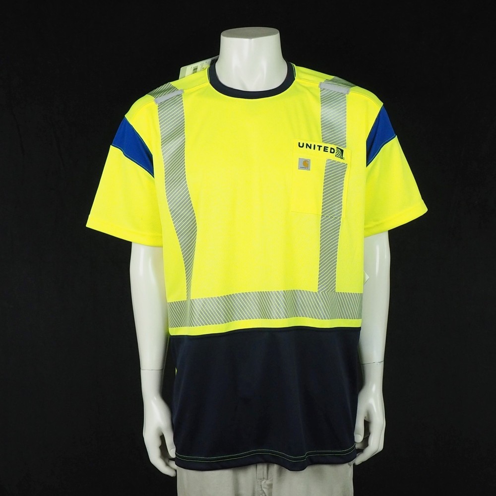 New Carhartt Force High Visibility Tee Shirt Mens XL Yellow Work United Airlines