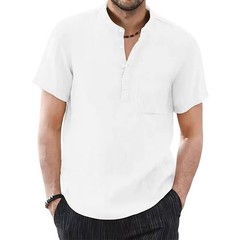 Men’s Cotton Linen Short Sleeve Casual Shirt Breathable Summer T-shirt Tee Gift