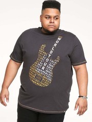 D555 Men’s Guitar Print Fashion Short Sleeve T-shirt with Round Neck