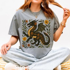 Folk Art Dragon Comfort Tee Mythical Creature Shirt Men Women