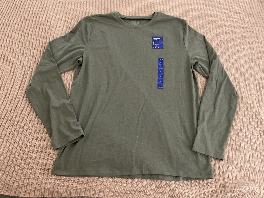 Apt. 9 Men’s Premier Flex Soft Long Sleeve Green T-Shirt – Size L