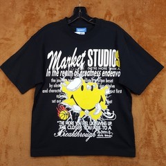 MARKET STUDIO Shirt Mens Medium Black Pullover Crew Smiley Greatness T-Shirt