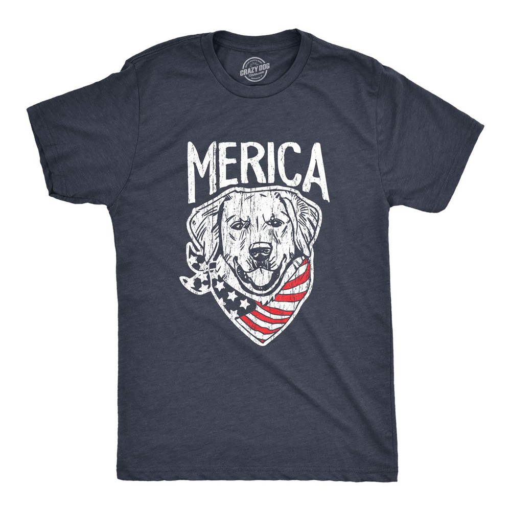 Mens Merica Dog T Shirt Funny USA Flag Bandana Pet Puppy Lover Tee