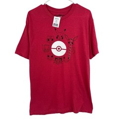 Pokemon Mens Red Heather Graphic T-Shirt Poke Ball Pikachu Eevee Large 2PKM2941