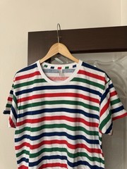 American Apparel Multi Striped Ringer Tee 50 50 Large Made In USA Red Green Blue