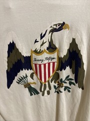 Vintage 90s Tommy Hilfiger Patriotic Eagle Crest Ringer T-Shirt White Blue Red L