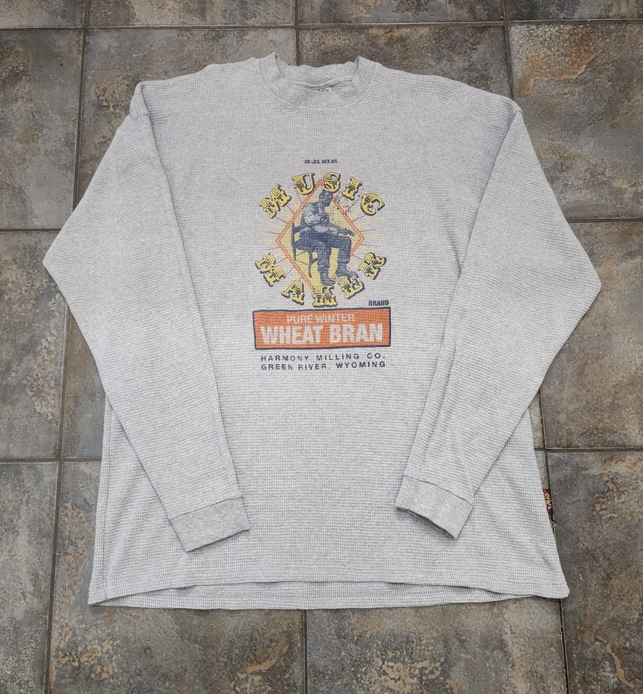 Vintage Y2K Shakawear Men’s 2XL Tall Music Maker Wheat Bran Thermal T Shirt