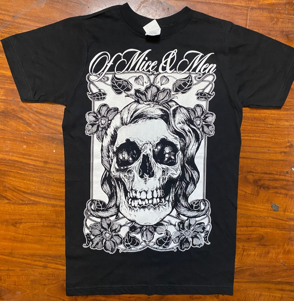 OF MICE AND MEN Rock Band SKULL Large Print Black Graphic Tee SZ S-NWOT