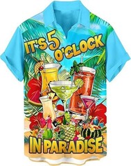 Its 5 OClock In Paradise Hawaiian Shirt Funny Cocktail Tropical Beach Button Up