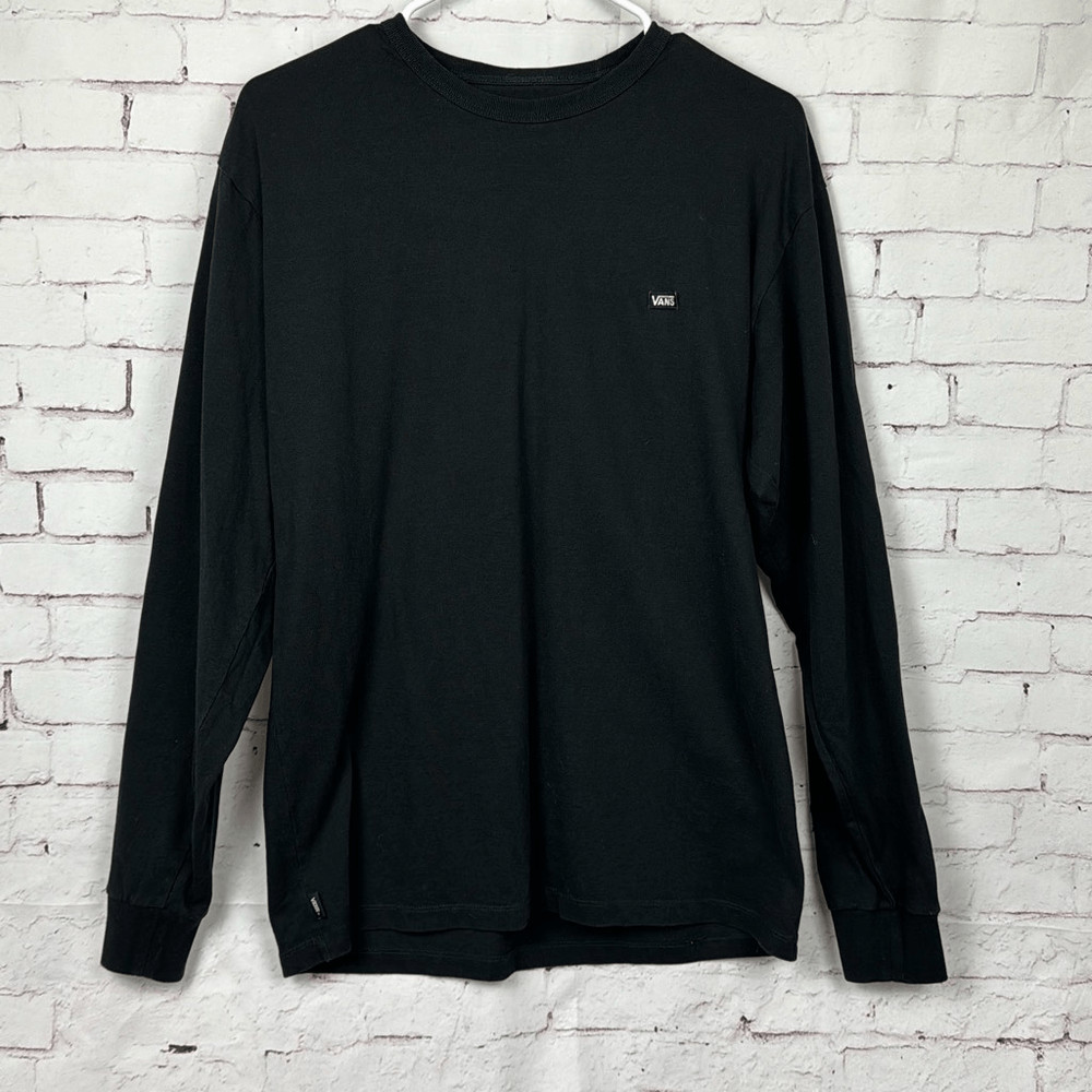 Vans Shirt Mens Medium Off The Wall Tee Classic Long Sleeve Plain Crewneck Black