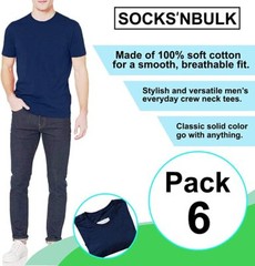 SOCKS’NBULK 6 Pack Bulk Mens Cotton Crew Neck Short Sleeve T-Shirts Mix Colors