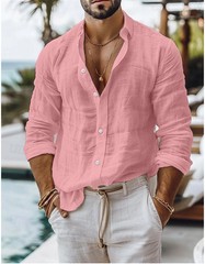 Men’s Linen Shirt Casual Shirts Long Sleeve Button Down Tops Blouse