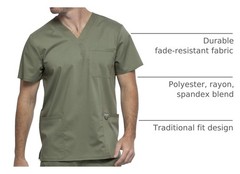Scrub top for Men V-Neck with 3 Pockets, Knit Details, Soft, Durable, Breatha…
