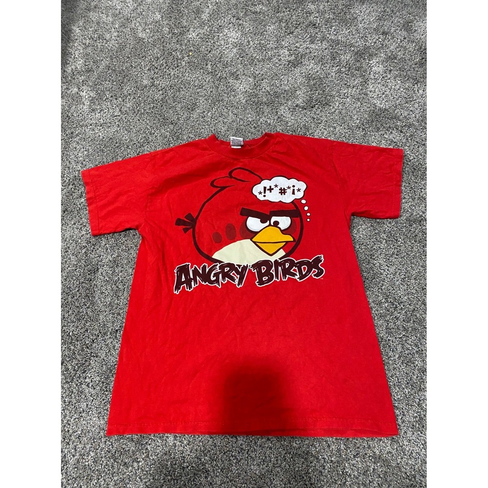Angry Birds Red Bird Swearing Speech Bubble Graphic T-Shirt Mens Medium Red Tee