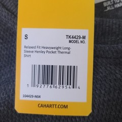NWT Carhartt SMALL Relaxed Fit Heavyweight L/S Henley Pocket Thermal Shirt Gray