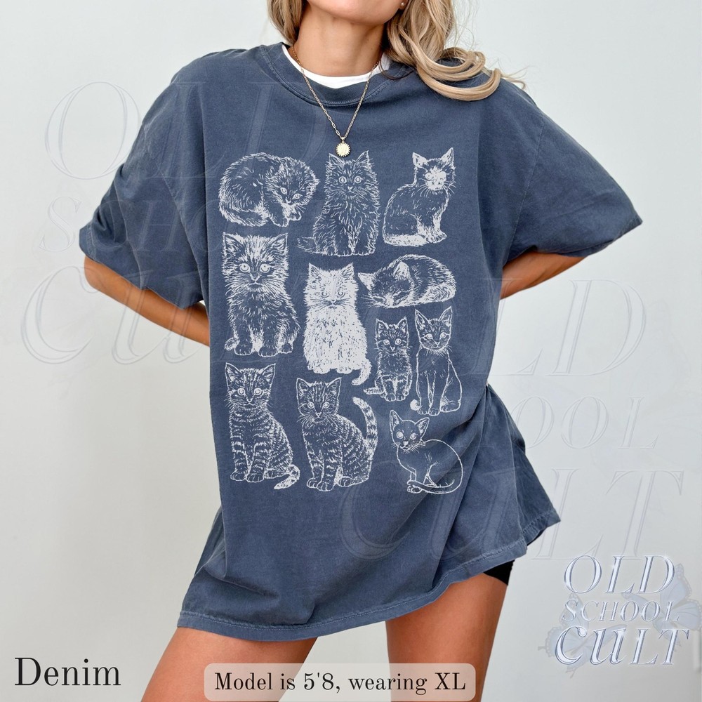 Vintage 90s Tattoo Cat T-Shirt Retro Y2K Kitten Graphic Cat Lover Gift Tee