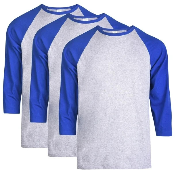 3 Packs Men’s 3/4 Sleeve Crew Neck Raglan Jersey Baseball Tee Shirts Size Medium