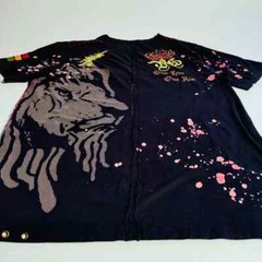 Rebel Spirit T Shirt Men 2XL Black Red Foil Gold Rasta Flag Lion Streetwear Used