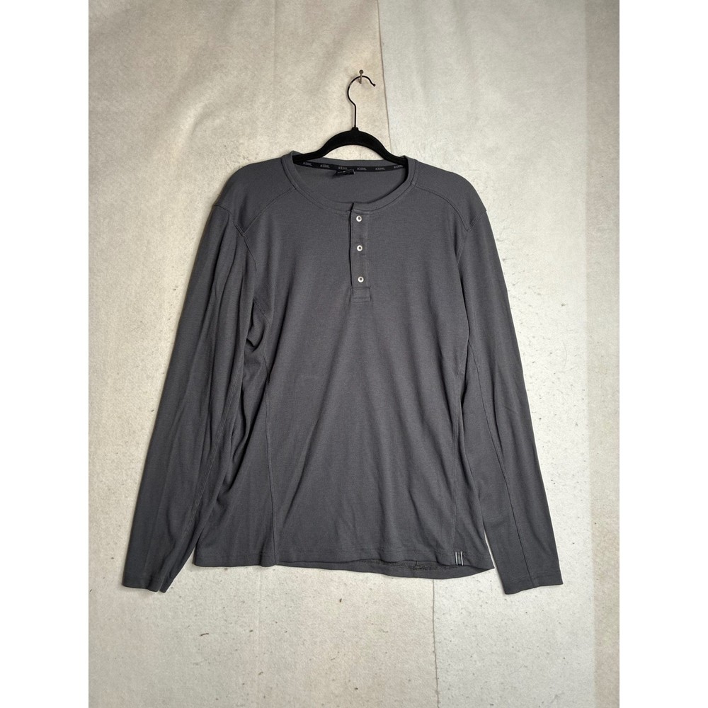 Kuhl Mens Long Sleeve Henley Shirt Gray Ribbed Performance Top Size M RN108846