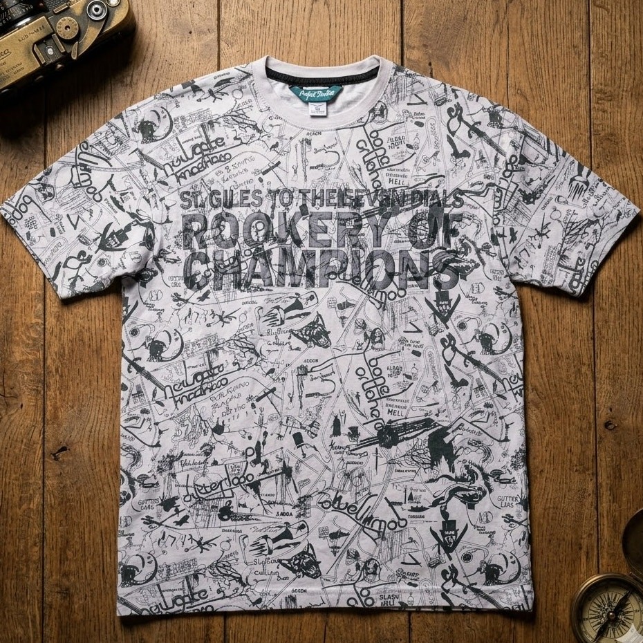 Vintage Artful Dodger Y2K All Over Print T-Shirt Rookery Pima Cotton Men’s L