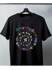 Pure – Cotton Black T – Shirt for Men Colorful Pi Symbol and Numbers Print