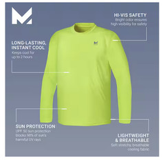 Mission 5494 Hi Vis Yellow XL Long Sleeve Cooling Shirt UPF50 Workwear