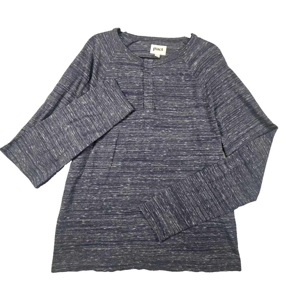 Pact Organic Cotton Henley Shirt Mens L Blue Space Dye Sustainable Eco Friendly