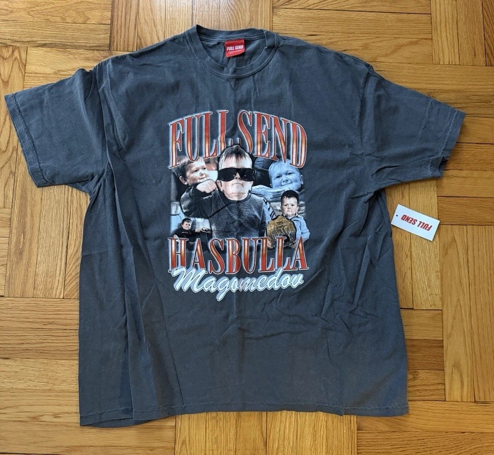 Hasbulla X Full Send T Shirt Nelk Boys Grey Short Sleeve Mens Size 2XL NWT