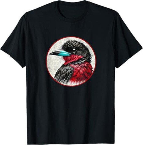 Black and Red Broadbill T-Shirt Retro Bird Tee Design 10 Colors by Bird.Fan