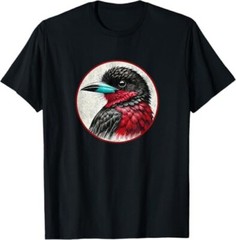 Black and Red Broadbill T-Shirt Retro Bird Tee Design 10 Colors by Bird.Fan