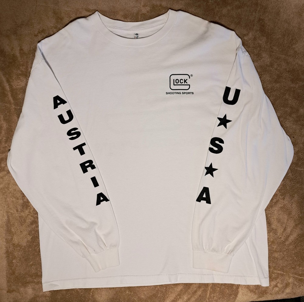 Glock Shooting Sports T shirt Men’s 2XL White Long Sleeve USA AUSTRIA Pistol Tee