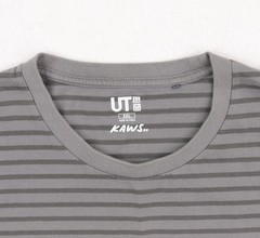 KAWS Uniqlo BFF Short Sleeve T-Shirt XXL Grey Grey Striped Embroidered Cotton