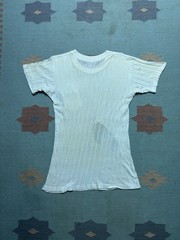 Vintage 40s 50s blank white pocket t shirt ribbed cotton distressed thrashed Med