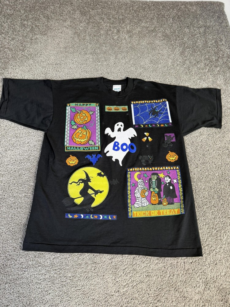 Vintage 90s Halloween Shirt Mens One Size Hand Painted India Ink Single Stitch